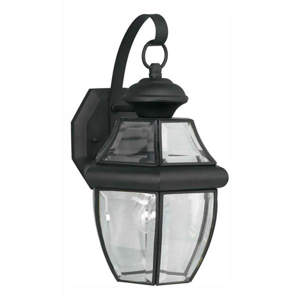 Forte One Light Black Clear Beveled Panels Glass Wall Lantern 1201-01-04